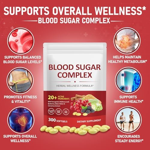 Suplemento de 300 Cápsulas Blandas para el Control de Azúcar en Sangre, con Canela, Cúrcuma, Regaliz, Pimienta Negra y Más, Vegano, No OGM, Sin Gluten - imagen 6