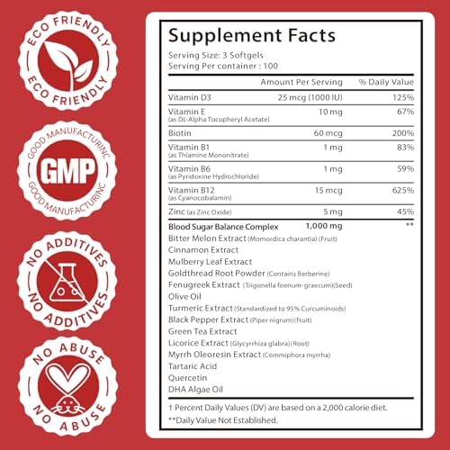 Suplemento de 300 Cápsulas Blandas para el Control de Azúcar en Sangre, con Canela, Cúrcuma, Regaliz, Pimienta Negra y Más, Vegano, No OGM, Sin Gluten - imagen 7