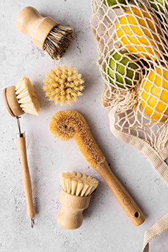 Set de Cepillos de Cocina ARYA | 4 Cepillos de Madera y 1 Cabezal de Repuesto | Bambú y Fibras Naturales | Alternativa Ecológica a Esponjas y - imagen 3