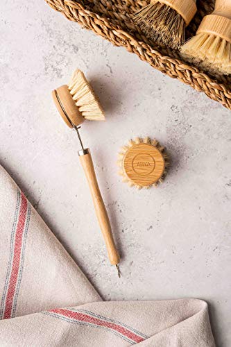 Set de Cepillos de Cocina ARYA | 4 Cepillos de Madera y 1 Cabezal de Repuesto | Bambú y Fibras Naturales | Alternativa Ecológica a Esponjas y - imagen 4