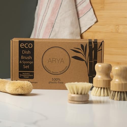 Set de Cepillos de Cocina ARYA | 4 Cepillos de Madera y 1 Cabezal de Repuesto | Bambú y Fibras Naturales | Alternativa Ecológica a Esponjas y - imagen 5