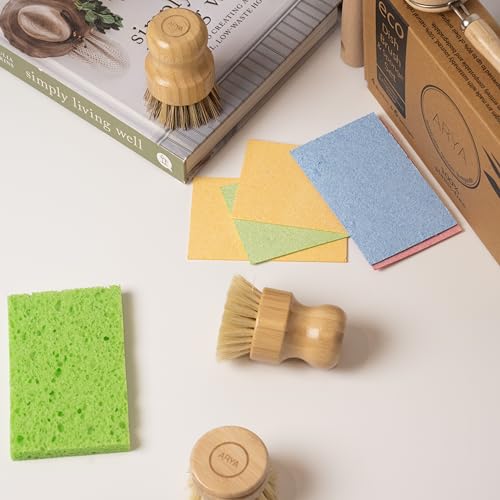 Set de Cepillos de Cocina ARYA | 4 Cepillos de Madera y 1 Cabezal de Repuesto | Bambú y Fibras Naturales | Alternativa Ecológica a Esponjas y - imagen 6