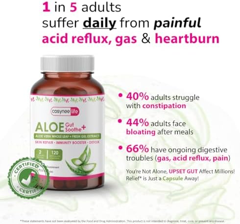 Cosynee Life Extracto de Hoja de Aloe Vera 300mg | 15% Acemannan y Bajo Aloína | 120 Cápsulas de Gel Orgánico para Piel, Inmunidad y Detox - imagen 2