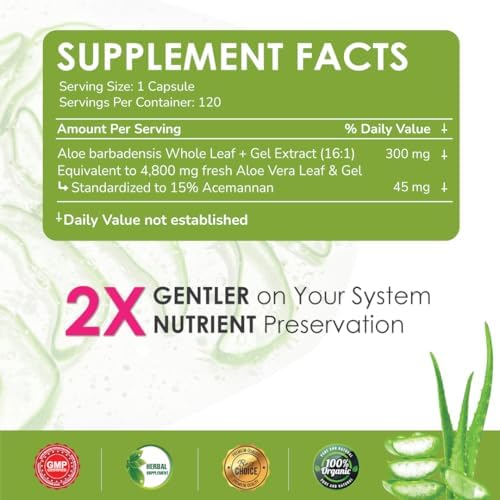 Cosynee Life Extracto de Hoja de Aloe Vera 300mg | 15% Acemannan y Bajo Aloína | 120 Cápsulas de Gel Orgánico para Piel, Inmunidad y Detox - imagen 5