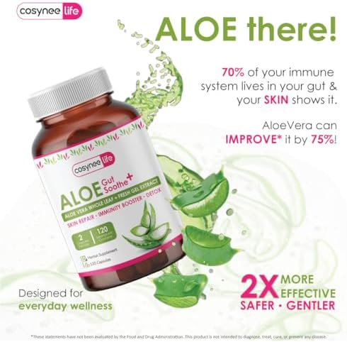 Cosynee Life Extracto de Hoja de Aloe Vera 300mg | 15% Acemannan y Bajo Aloína | 120 Cápsulas de Gel Orgánico para Piel, Inmunidad y Detox - imagen 6