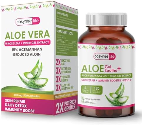 Cosynee Life Extracto de Hoja de Aloe Vera 300mg | 15% Acemannan y Bajo Aloína | 120 Cápsulas de Gel Orgánico para Piel, Inmunidad y Detox - imagen 8