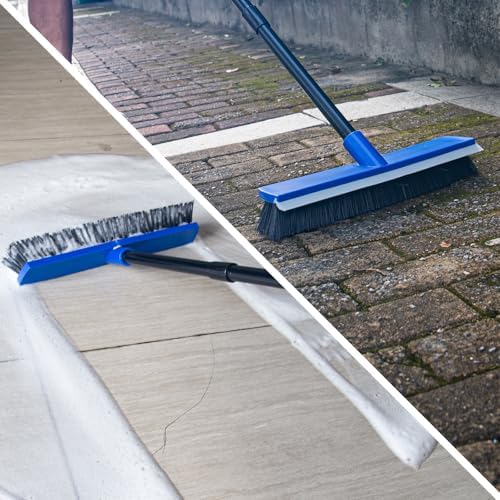 Escoba de Doble Función de 16 Pulgadas con Mango de 58 para Limpieza de Patio, Garaje y Concreto (Azul) - imagen 2