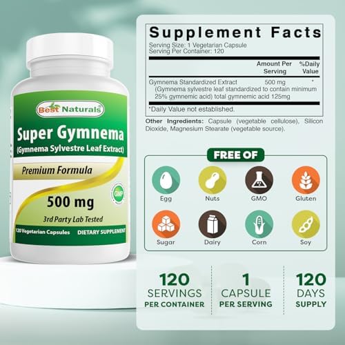 Extracto de Gymnema Sylvestre 500 mg 120 Cápsulas Vegetarianas - Mínimo 25% Ácido Gimnémico (Paquete de 2) - Best Naturals - imagen 2