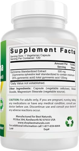 Extracto de Gymnema Sylvestre 500 mg 120 Cápsulas Vegetarianas - Mínimo 25% Ácido Gimnémico (Paquete de 2) - Best Naturals - imagen 6