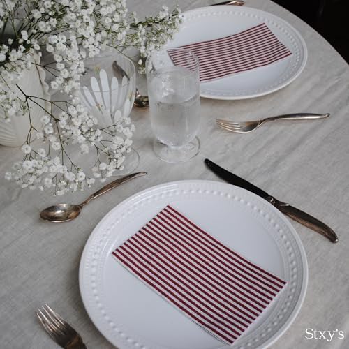 Servilletas de cóctel burdeos de Stxy (50 piezas) en rayas rojas y blancas, servilletas de papel para bodas, postres y graduaciones - 5 x 5 - imagen 2