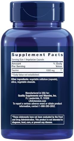 Suplemento de Taurina Pura Life Extension, 1000 mg, Salud del Corazón, Hígado y Cerebro, 180 Cápsulas Vegetarianas, No GMO y Sin Gluten - imagen 2