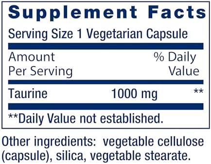 Suplemento de Taurina Pura Life Extension, 1000 mg, Salud del Corazón, Hígado y Cerebro, 180 Cápsulas Vegetarianas, No GMO y Sin Gluten - imagen 3