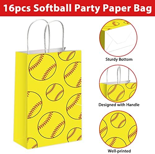 Bolsas de Regalo para Fiesta de Softball - 16 Piezas, Bolsas de Kraft para Snacks y Sorprendentes Decoraciones de Cumpleaños Temáticas de Deportes - imagen 3