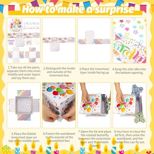 Caja de Regalo Explosiva XLSXEXCL para Cumpleaños, Sorpresa de Mariposa Voladora, DIY, 7.9x7.9x5.1in, Ideal para Bodas, Día de las Madres y - imagen 3