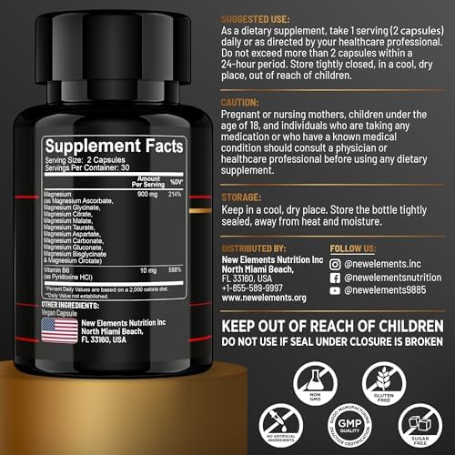 Complejo de Magnesio 10X – 900mg de Magnesio Elemental | Glicinato, Gluconato, Malato, Orotato, Carbonato, Aspartato, Taurato, Citrato, Bisglicinato, - imagen 3