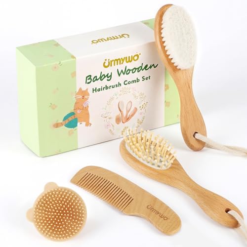 Set de Cepillo y Peine para Bebés - 4 Piezas de Madera con Cerda Suave para Recién Nacidos, Kit Esencial para Cuidado del Cabello - Regalo para Baby - imagen 1