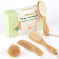 Set de Cepillo y Peine para Bebés - 4 Piezas de Madera con Cerda Suave para Recién Nacidos, Kit Esencial para Cuidado del Cabello - Regalo para Baby - imagen 1