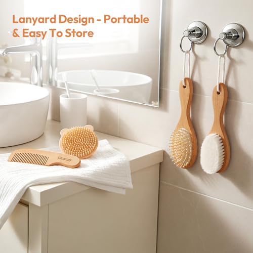 Set de Cepillo y Peine para Bebés - 4 Piezas de Madera con Cerda Suave para Recién Nacidos, Kit Esencial para Cuidado del Cabello - Regalo para Baby - imagen 7