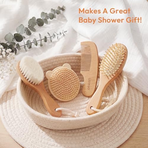 Set de Cepillo y Peine para Bebés - 4 Piezas de Madera con Cerda Suave para Recién Nacidos, Kit Esencial para Cuidado del Cabello - Regalo para Baby - imagen 8