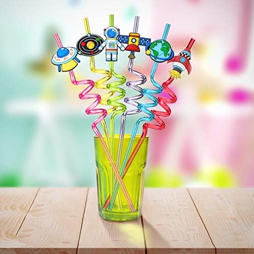 Popotes de Espacio Exterior para Fiestas de Cumpleaños con 2 Cepillos de Limpieza | Accesorios de Cohete, Astronauta y Planetas (24+2) - imagen 2