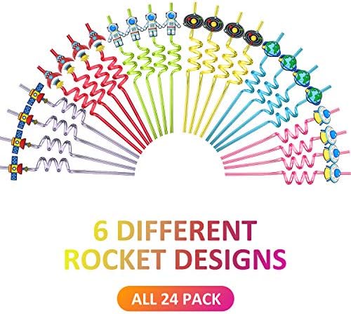 Popotes de Espacio Exterior para Fiestas de Cumpleaños con 2 Cepillos de Limpieza | Accesorios de Cohete, Astronauta y Planetas (24+2) - imagen 7