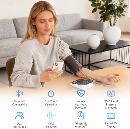 Monitor de Presión Arterial Inteligente con Bluetooth, Automático para Brazo Superior, Manguito Grande (22-42 cm), 2x120 Memoria, Pantalla LED - imagen 2