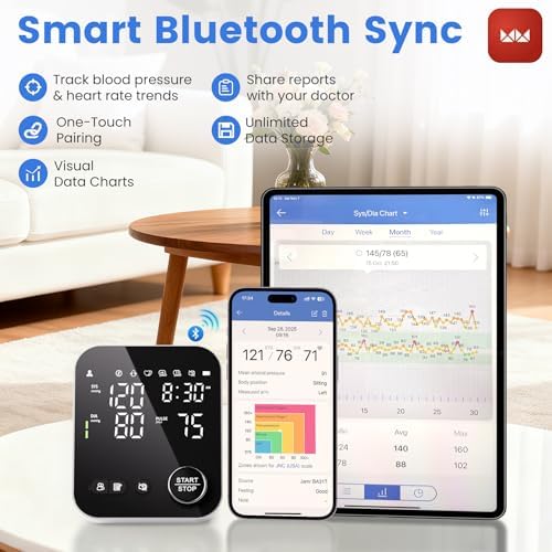 Monitor de Presión Arterial Inteligente con Bluetooth, Automático para Brazo Superior, Manguito Grande (22-42 cm), 2x120 Memoria, Pantalla LED - imagen 5