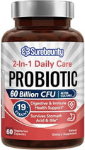 Surebounty Probióticos 60 Mil Millones CFU, 19 Cepas para Hombres y Mujeres, 100mg Prebiótico, Estables, 60 Cápsulas Veganas para Salud Digestiva e - imagen 1