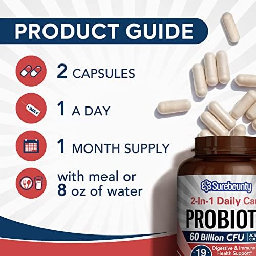 Surebounty Probióticos 60 Mil Millones CFU, 19 Cepas para Hombres y Mujeres, 100mg Prebiótico, Estables, 60 Cápsulas Veganas para Salud Digestiva e - imagen 5