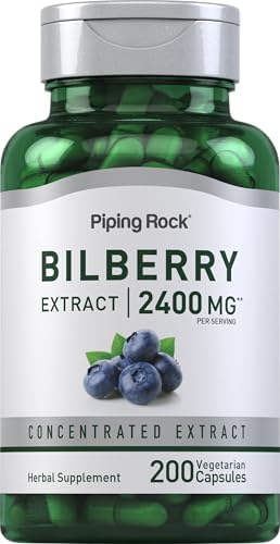 Cápsulas de Extracto de Arándano Bilberry Piping Rock | 200 Píldoras | Suplemento Herbal Vegetariano, Sin OGM, Sin Gluten - imagen 1