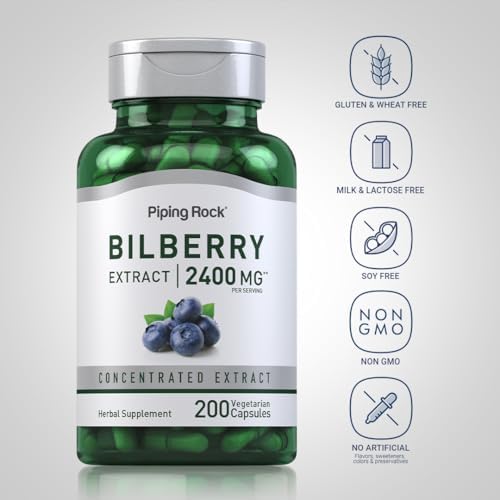Cápsulas de Extracto de Arándano Bilberry Piping Rock | 200 Píldoras | Suplemento Herbal Vegetariano, Sin OGM, Sin Gluten - imagen 3
