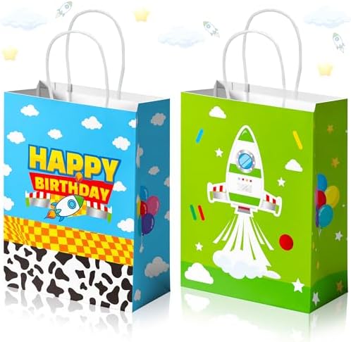 Bolsas de Regalo CHENRINDECO 24PCS con Patrón de Vaca para Fiesta de Cumpleaños, Bolsas de Papel Azul Cielo y Nubes Blancas con Asa, Suministros para - imagen 1