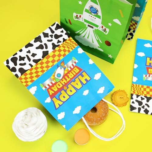 Bolsas de Regalo CHENRINDECO 24PCS con Patrón de Vaca para Fiesta de Cumpleaños, Bolsas de Papel Azul Cielo y Nubes Blancas con Asa, Suministros para - imagen 2