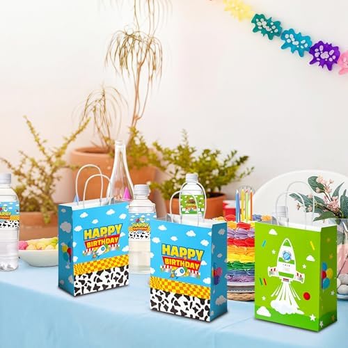 Bolsas de Regalo CHENRINDECO 24PCS con Patrón de Vaca para Fiesta de Cumpleaños, Bolsas de Papel Azul Cielo y Nubes Blancas con Asa, Suministros para - imagen 3