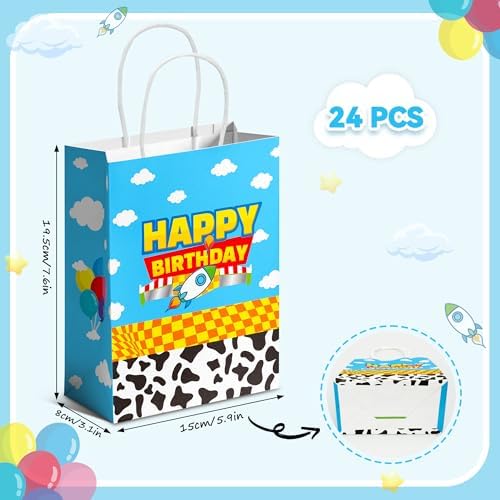 Bolsas de Regalo CHENRINDECO 24PCS con Patrón de Vaca para Fiesta de Cumpleaños, Bolsas de Papel Azul Cielo y Nubes Blancas con Asa, Suministros para - imagen 5