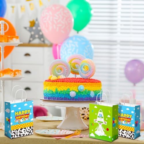 Bolsas de Regalo CHENRINDECO 24PCS con Patrón de Vaca para Fiesta de Cumpleaños, Bolsas de Papel Azul Cielo y Nubes Blancas con Asa, Suministros para - imagen 6