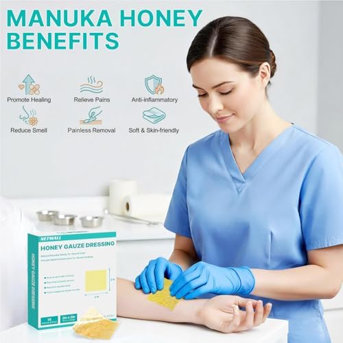 Apósitos de Miel de Manuka Estériles 2 x 2, Almohadillas de Gasa No Adherentes para Cuidado de Heridas, Paquete Individual de 10 Piezas - imagen 3