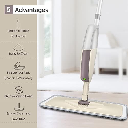Mopa Spray HOMTOYOU para Limpieza de Pisos: Mopa Húmeda con 3 Paños de Microfibra Lavables para Madera, Vinil y Cerámica en Casa y Cocina - imagen 2