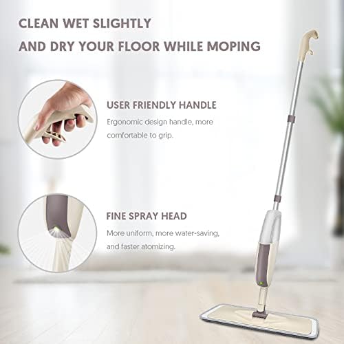 Mopa Spray HOMTOYOU para Limpieza de Pisos: Mopa Húmeda con 3 Paños de Microfibra Lavables para Madera, Vinil y Cerámica en Casa y Cocina - imagen 3
