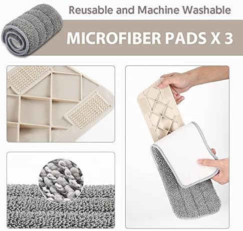 Mopa Spray HOMTOYOU para Limpieza de Pisos: Mopa Húmeda con 3 Paños de Microfibra Lavables para Madera, Vinil y Cerámica en Casa y Cocina - imagen 4