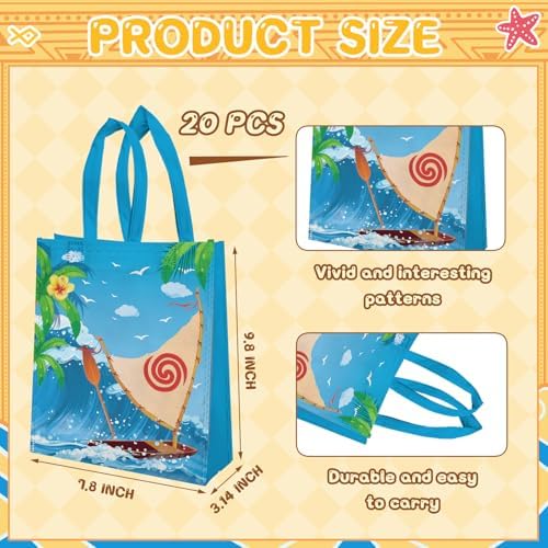 GANKTOWCOY 20 Piezas de Bolsas de Fiesta de Caricatura, Bolsas Reutilizables para Regalos de Chica Oceánica con Asas para Decoraciones de Fiesta - imagen 4