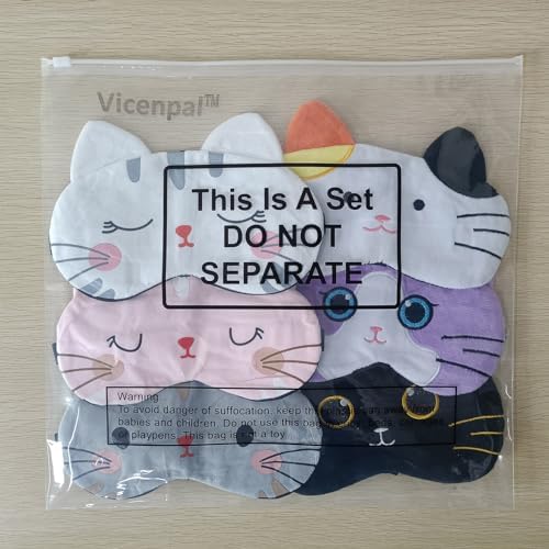 Máscara de Sueño para Niños Vicenpal 6 Pcs, Lindos Gatos, Cubierta Suave y Ligera para Ojos, Máscara Kawaii, Regalos para Fiestas de Cumpleaños - imagen 6