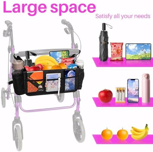 Canasta Mejorada para Rollator con Soporte para Taza, Bolsa Grande de Accesorios para Andadores con Múltiples Bolsillos, Accesorios para Personas - imagen 2