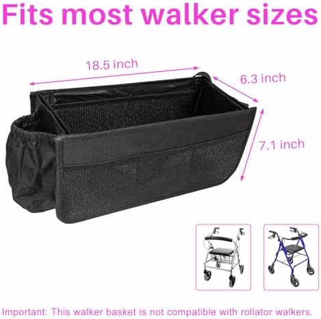 Canasta Mejorada para Rollator con Soporte para Taza, Bolsa Grande de Accesorios para Andadores con Múltiples Bolsillos, Accesorios para Personas - imagen 3