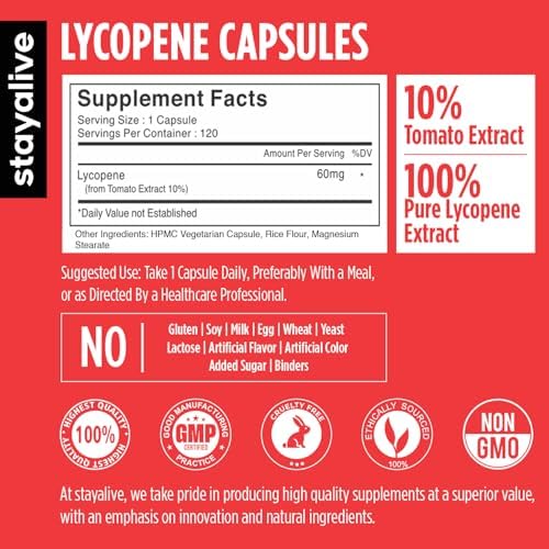 Suplemento de Licopeno STAY ALIVE para Hombres 60mg, Extracto Natural de Tomate en Polvo, 120 Cápsulas, 4 Meses de Suministro, 100% Vegano, No GMO y - imagen 2
