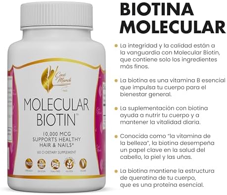 Cocó March N.M.D Biotina Molecular - 10,000 mcg, Apoya el Cabello y Uñas Saludables - Libre de Gluten, Soja, Lácteos, Paleo y Vegano, 60 Porciones - imagen 2