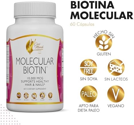 Cocó March N.M.D Biotina Molecular - 10,000 mcg, Apoya el Cabello y Uñas Saludables - Libre de Gluten, Soja, Lácteos, Paleo y Vegano, 60 Porciones - imagen 3