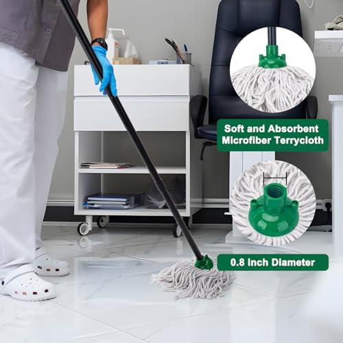 Mopa KeFanta para Limpieza de Piso, 2 Piezas de Cabezal de Repuesto de Algodón Compatible con Mopa de Microfibra, Verde (1 Mango y 2 Cabezas) - imagen 3