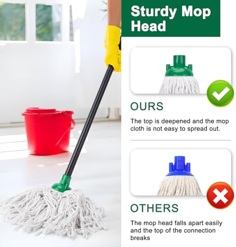 Mopa KeFanta para Limpieza de Piso, 2 Piezas de Cabezal de Repuesto de Algodón Compatible con Mopa de Microfibra, Verde (1 Mango y 2 Cabezas) - imagen 4