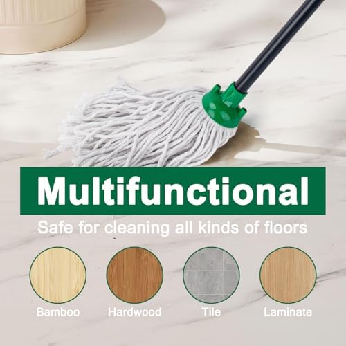Mopa KeFanta para Limpieza de Piso, 2 Piezas de Cabezal de Repuesto de Algodón Compatible con Mopa de Microfibra, Verde (1 Mango y 2 Cabezas) - imagen 5